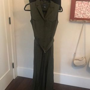 Dark Green Long Button Down Chic Dress size 4 Ann Taylor